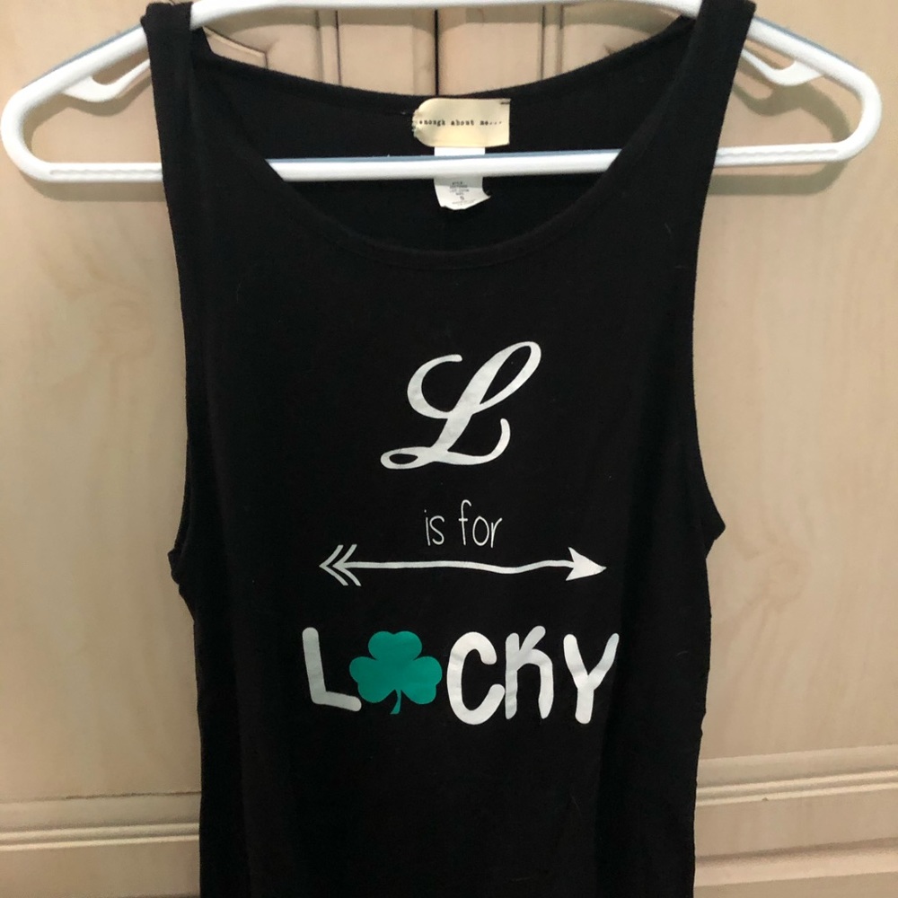 “L is for Lucky” black sleeveless tank